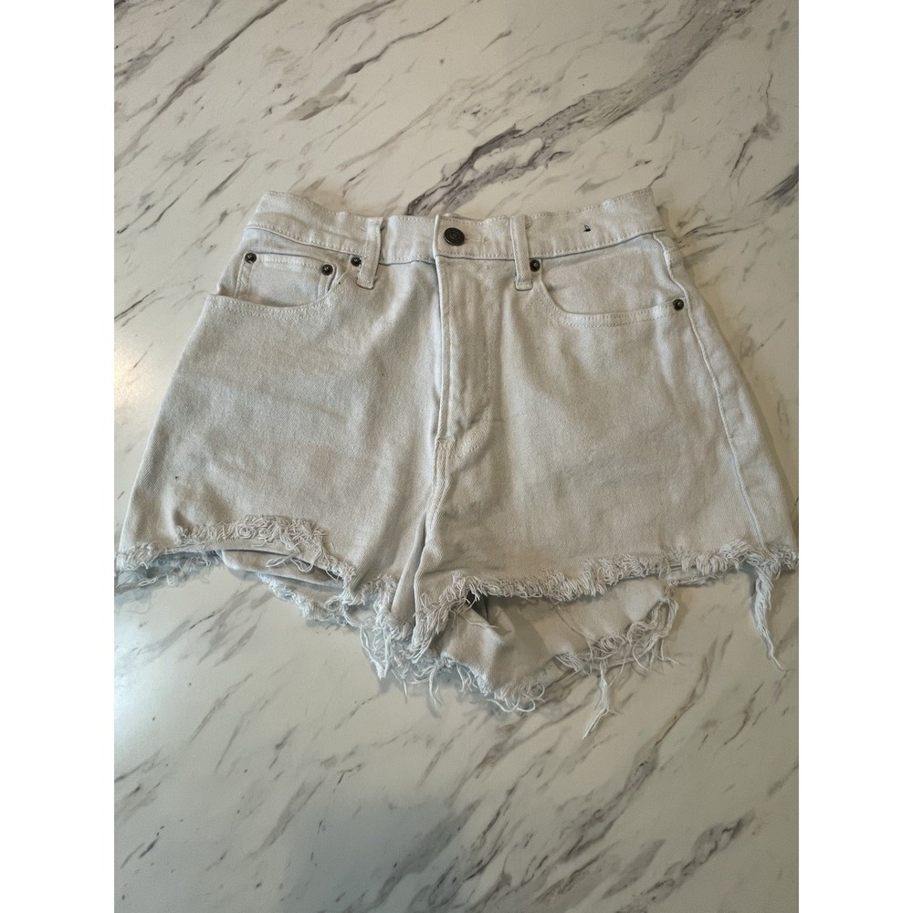 Abercrombie & Fitch Women's White Denim Shorts Mid Rise Distressed Fringe 27/4
